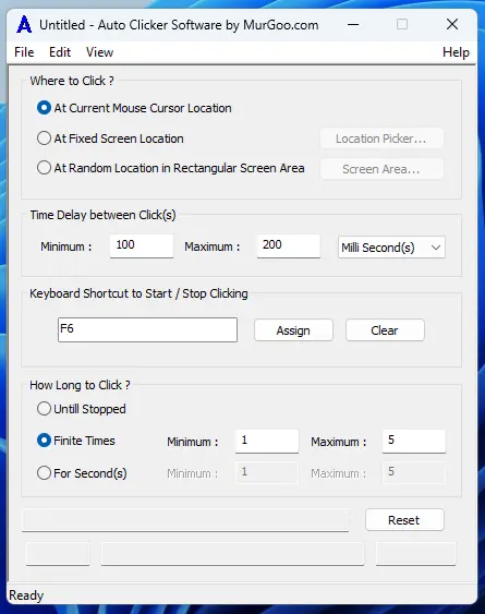 Screenshot displaying Main Screen of Auto Clicker Software for Windows 11 and Windows 10