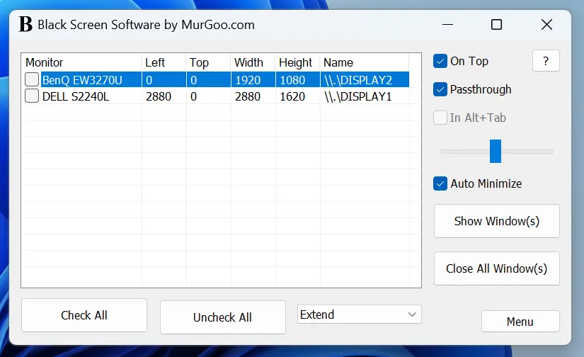 Screenshot of Black Screen Software for Windows captured on Windows 11