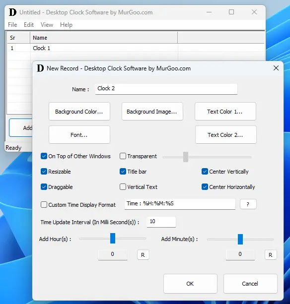 Screenshot of Desktop Clock Software captured on Windows 11