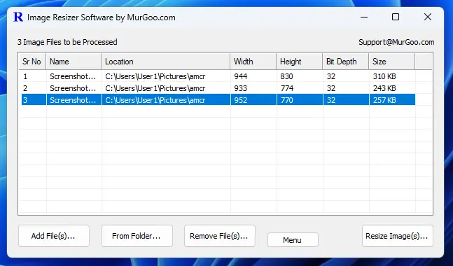 Screenshot of Image Resizer Software captured on Windows 11