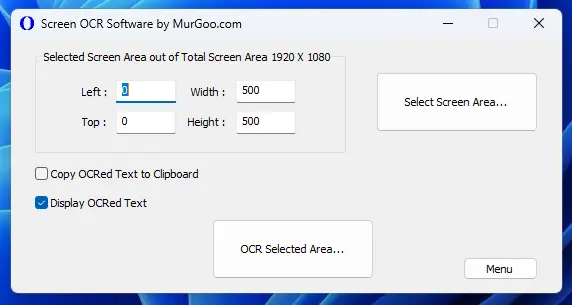 Screenshot of Screen OCR Software captured on Windows 11