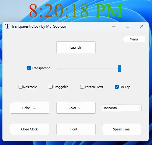 Screenshot of Transparent Clock Software for Windows